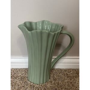 Farval ceranic pitcher/vase, hand painted ribbed design, fluted top Sage Green